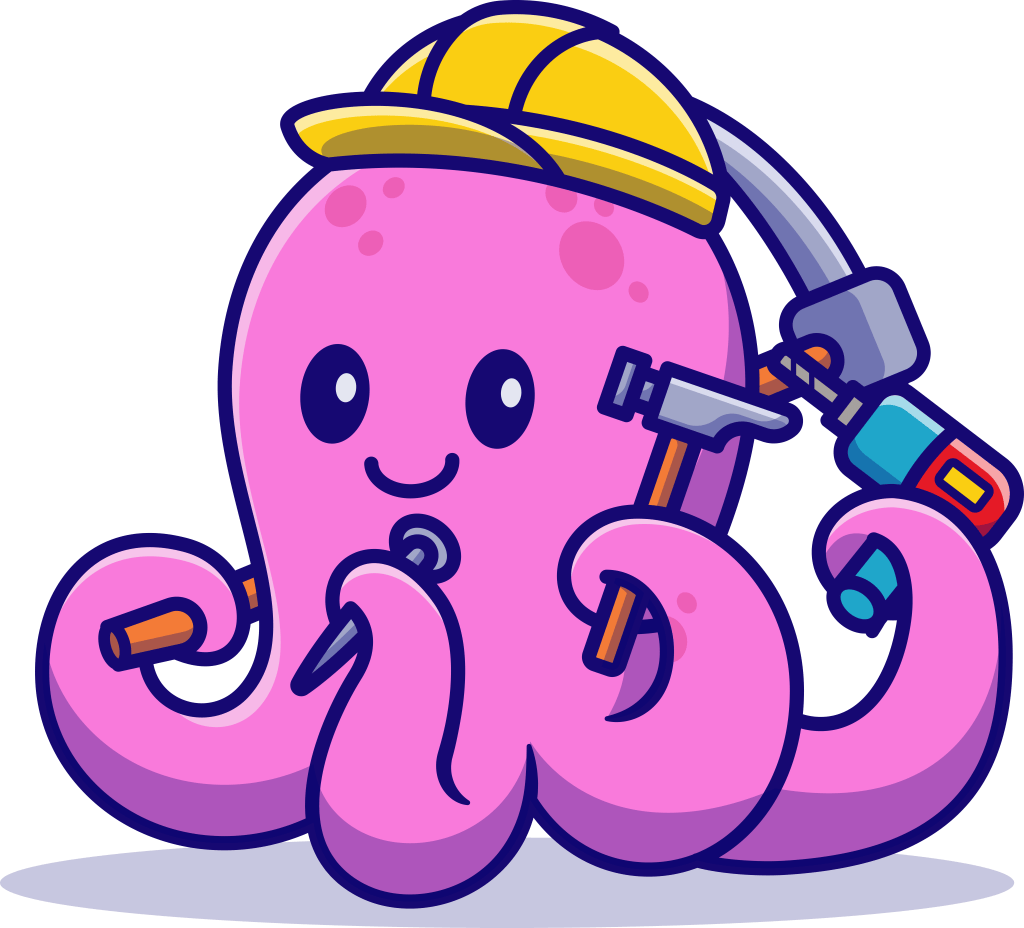 Octopus with just four arms, but just as many tools.